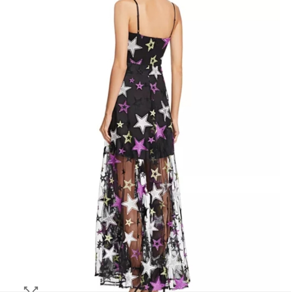 NWT Zendaya X Aqua Embroidered Star Gown Semi Sheer XS Black Purple Formal - Picture 3 of 15